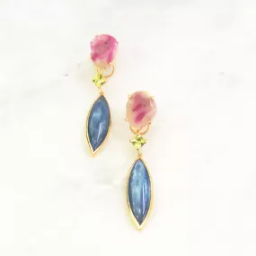 Ruby Rock Stud with Peridot & Kyanite Twinset Earrings