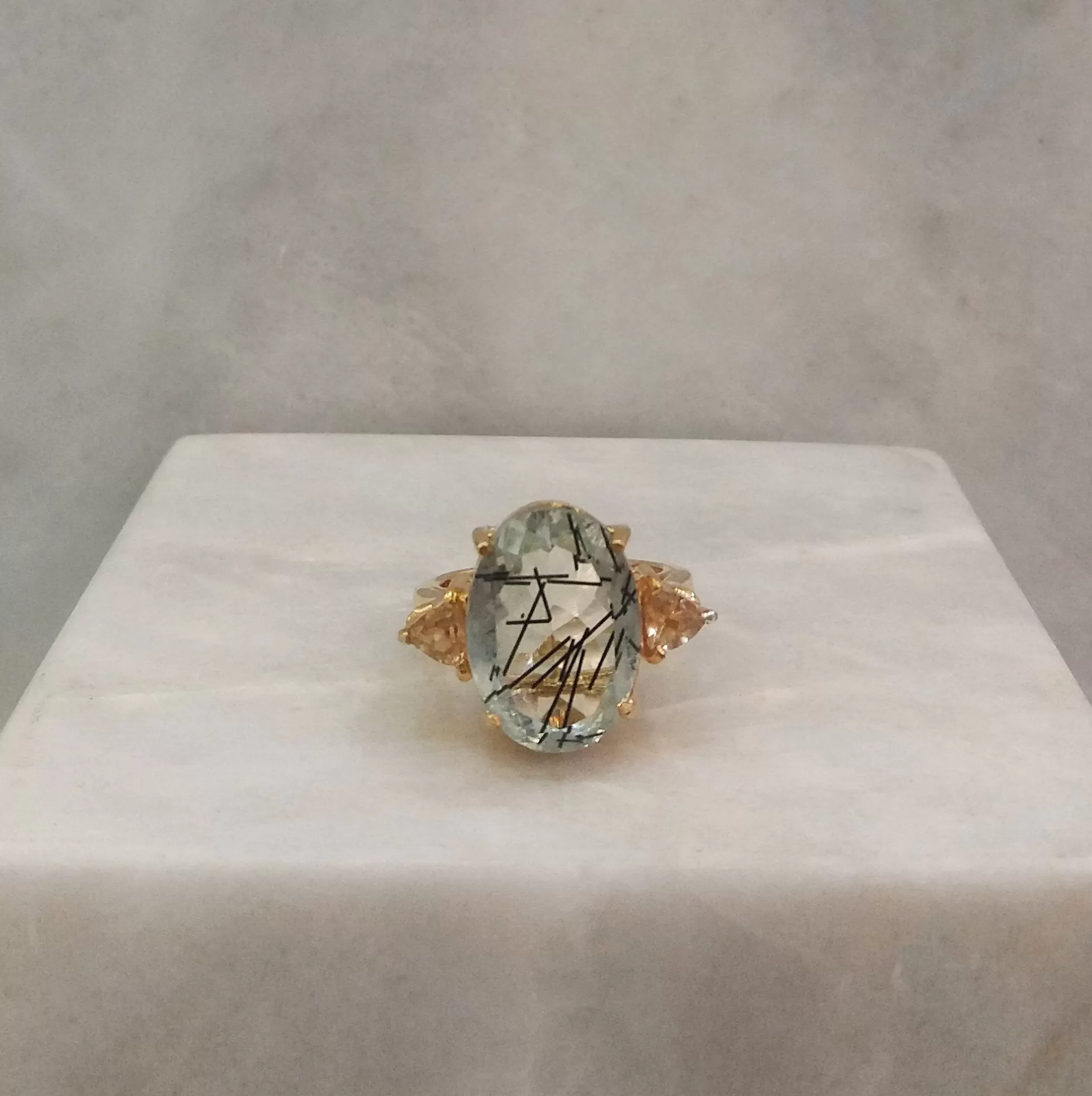 Rutilated Quartz with Trillion Citrines Cocktail Ring