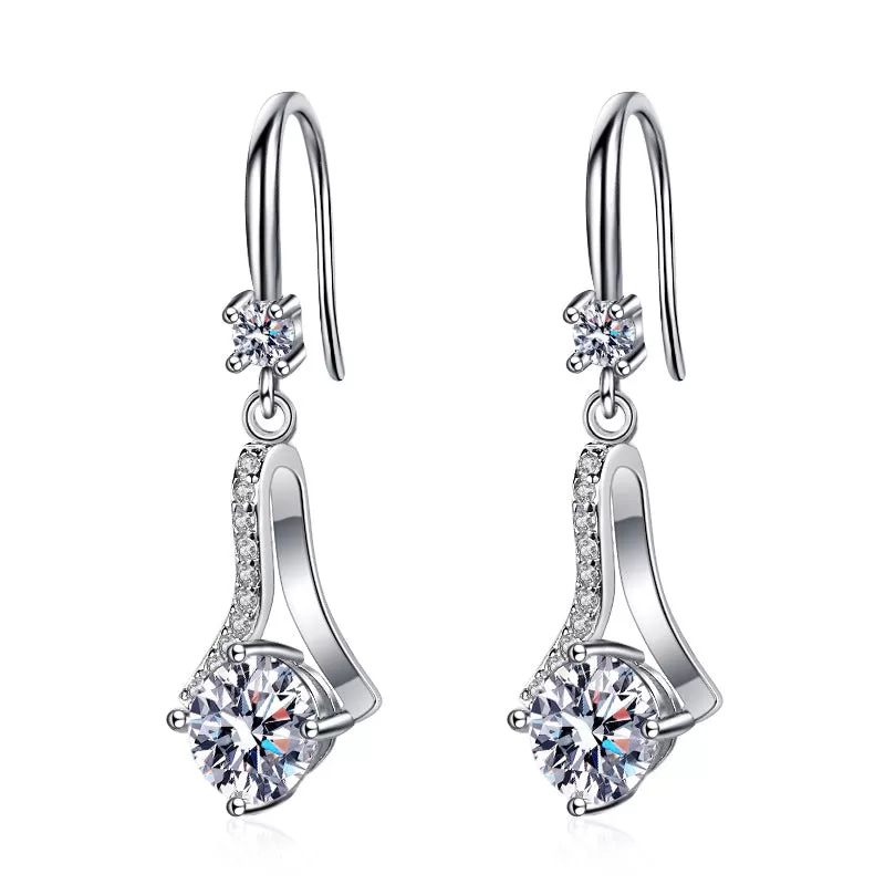 S925 Silver Drop Hoop Moissanite Earrings for Women