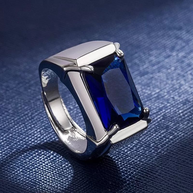 Sapphire Emerald Gemstone Rectangle Shape Open Ring