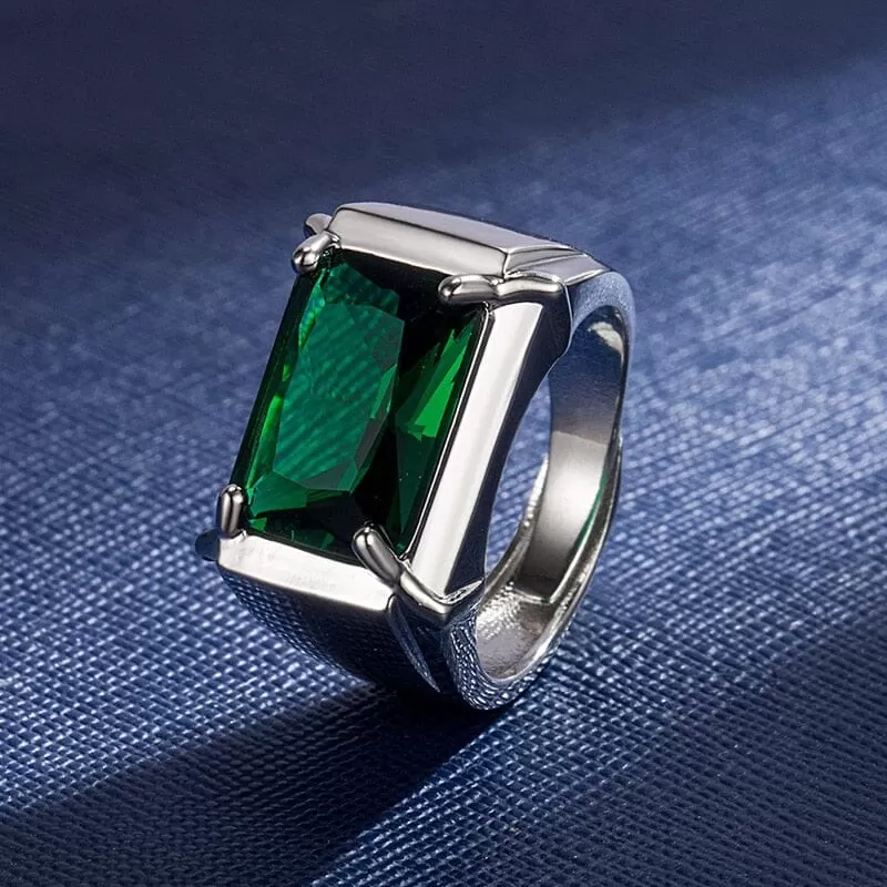 Sapphire Emerald Gemstone Rectangle Shape Open Ring