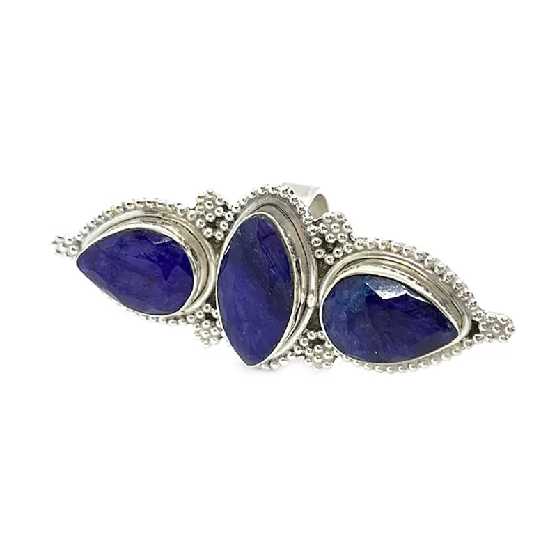 Sapphire Quartz Triple Stone Ring