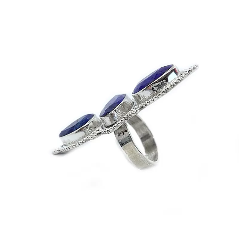 Sapphire Quartz Triple Stone Ring