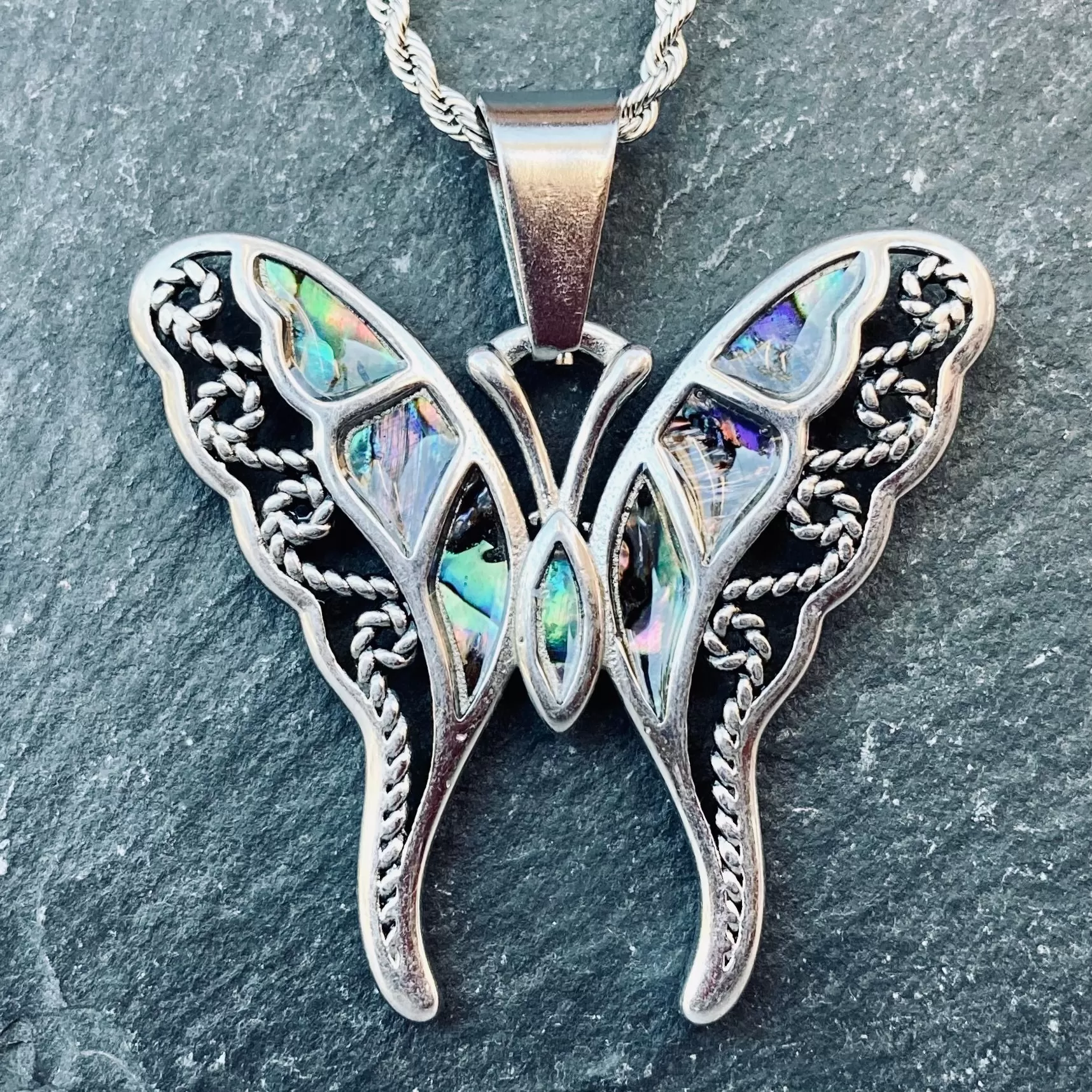 Sea Shell - Butterfly Swallow Tail Pendant - Rope Necklace - SK2559