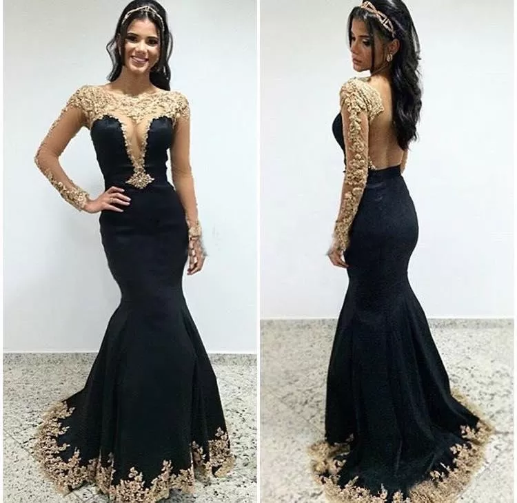 Sexy Black Lace Long Sleeves Long Mermaid Prom Dresses Evening Dresses