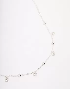 Silver Diamante Droplet Station Necklace