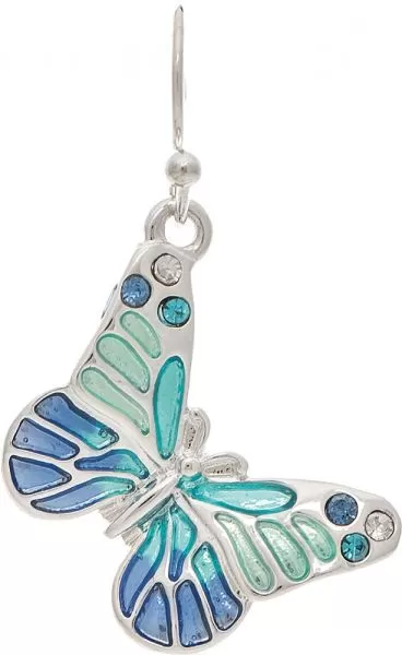 Silver Multicolor Blues Enamel Butterfly Earrings