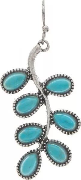 Silver Turquoise Gem Drops Leaf Earrings