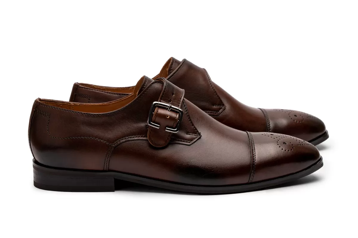 Single Strap Toecap Monk With Medallion/DK Br