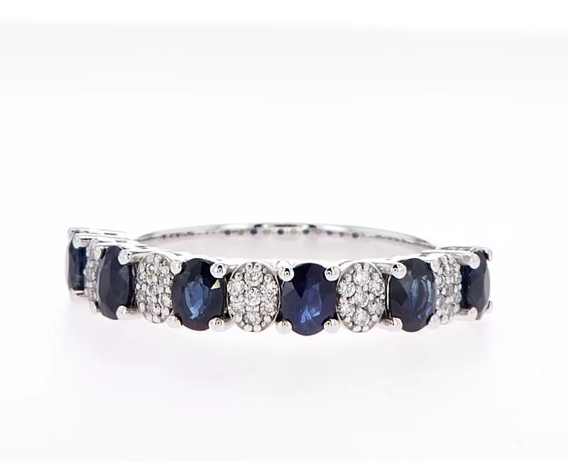 Six Sapphire and Pavé Diamond Ring