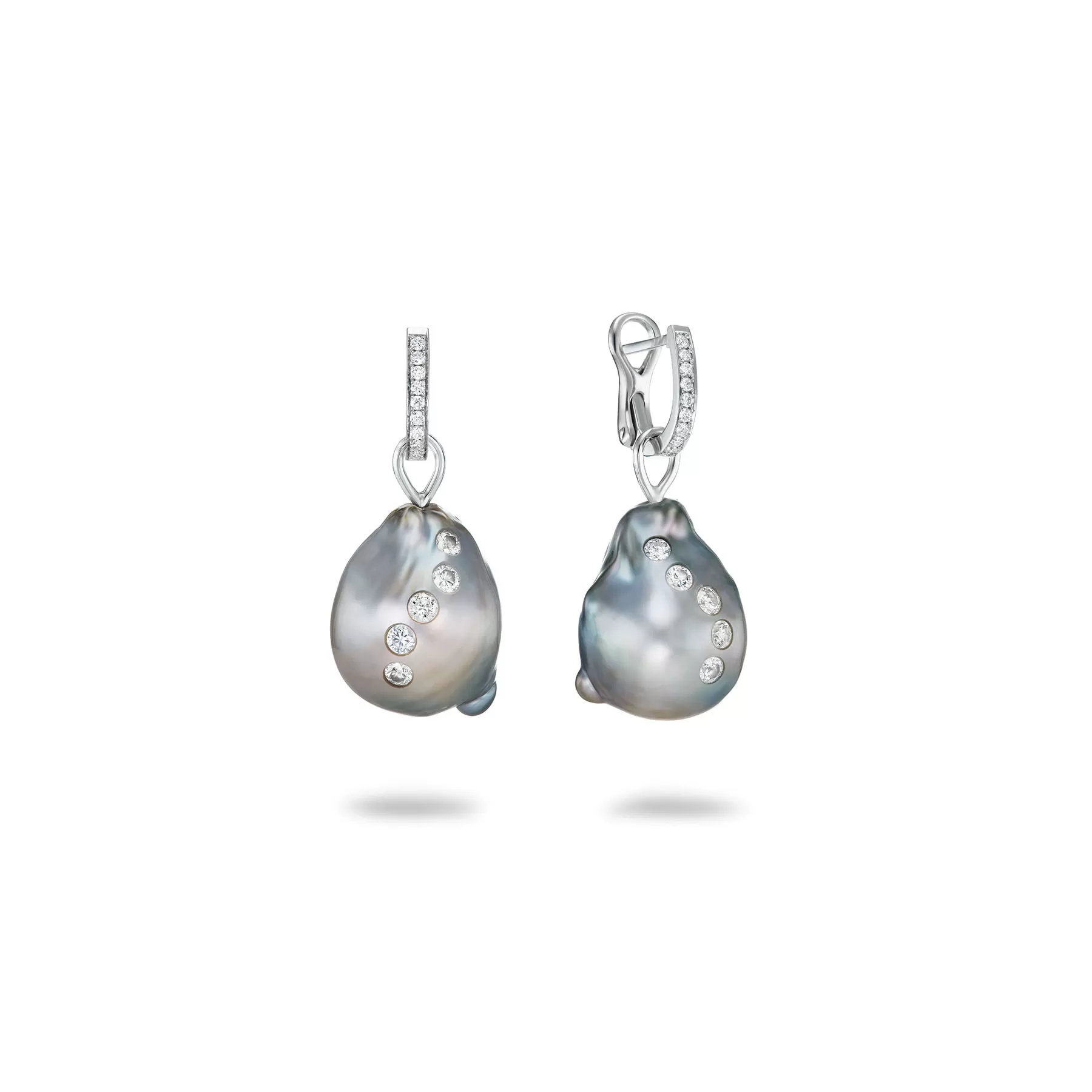 SIX WAY SERPENT AND TAHITIAN BAROQUE PEARL PENDANT EARRINGS