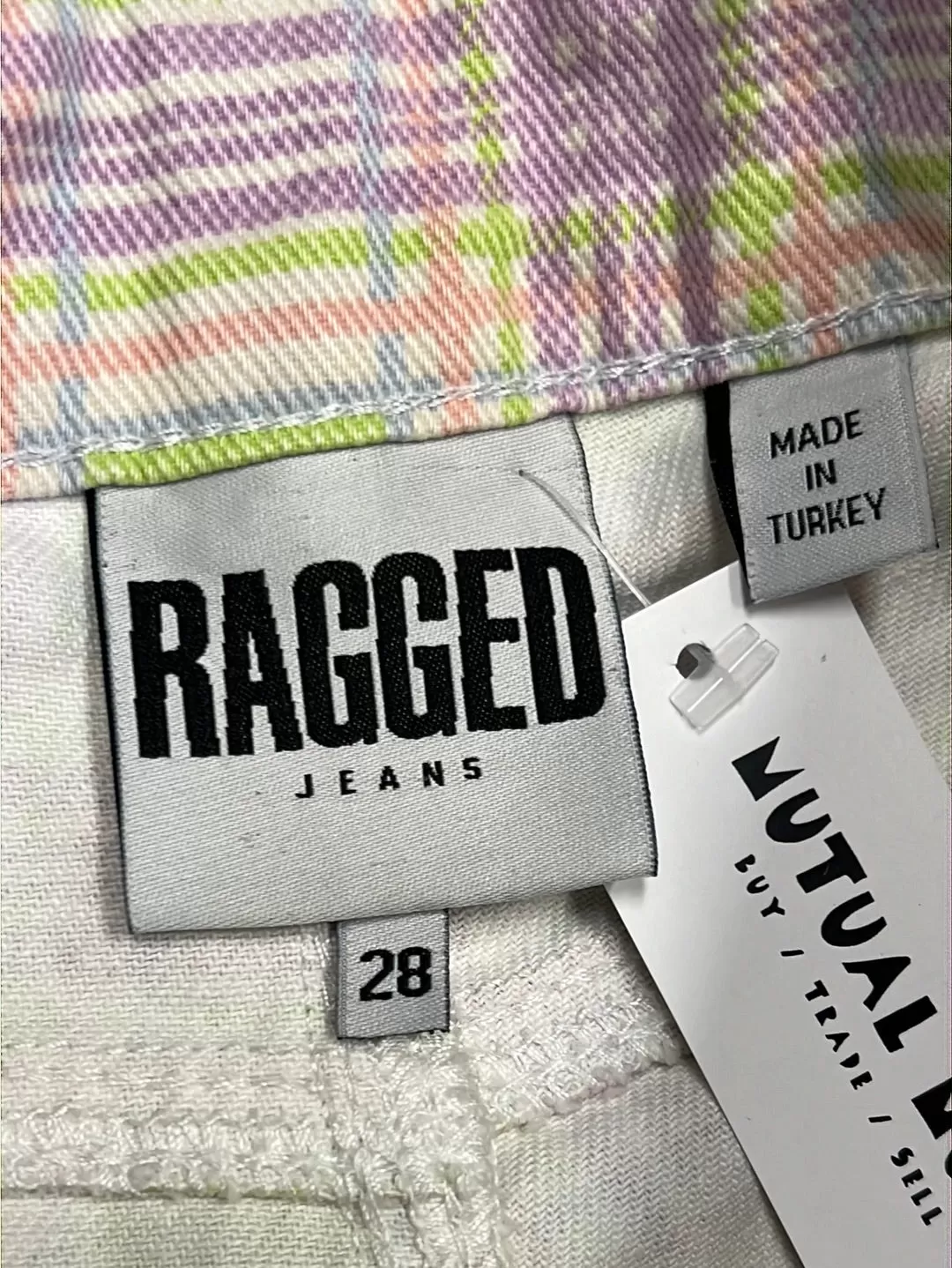 Size 28 - Ragged Pastel Green Plaid Jeans