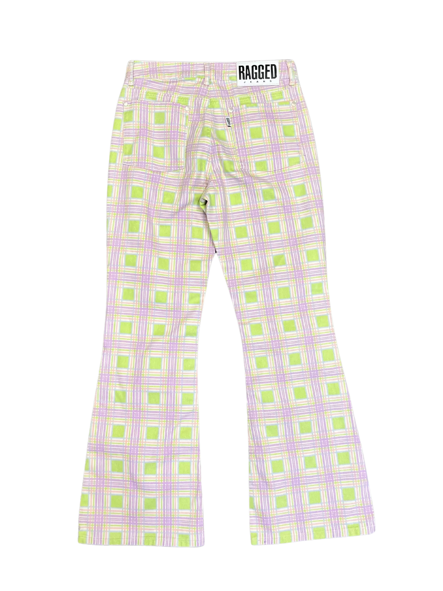 Size 28 - Ragged Pastel Green Plaid Jeans