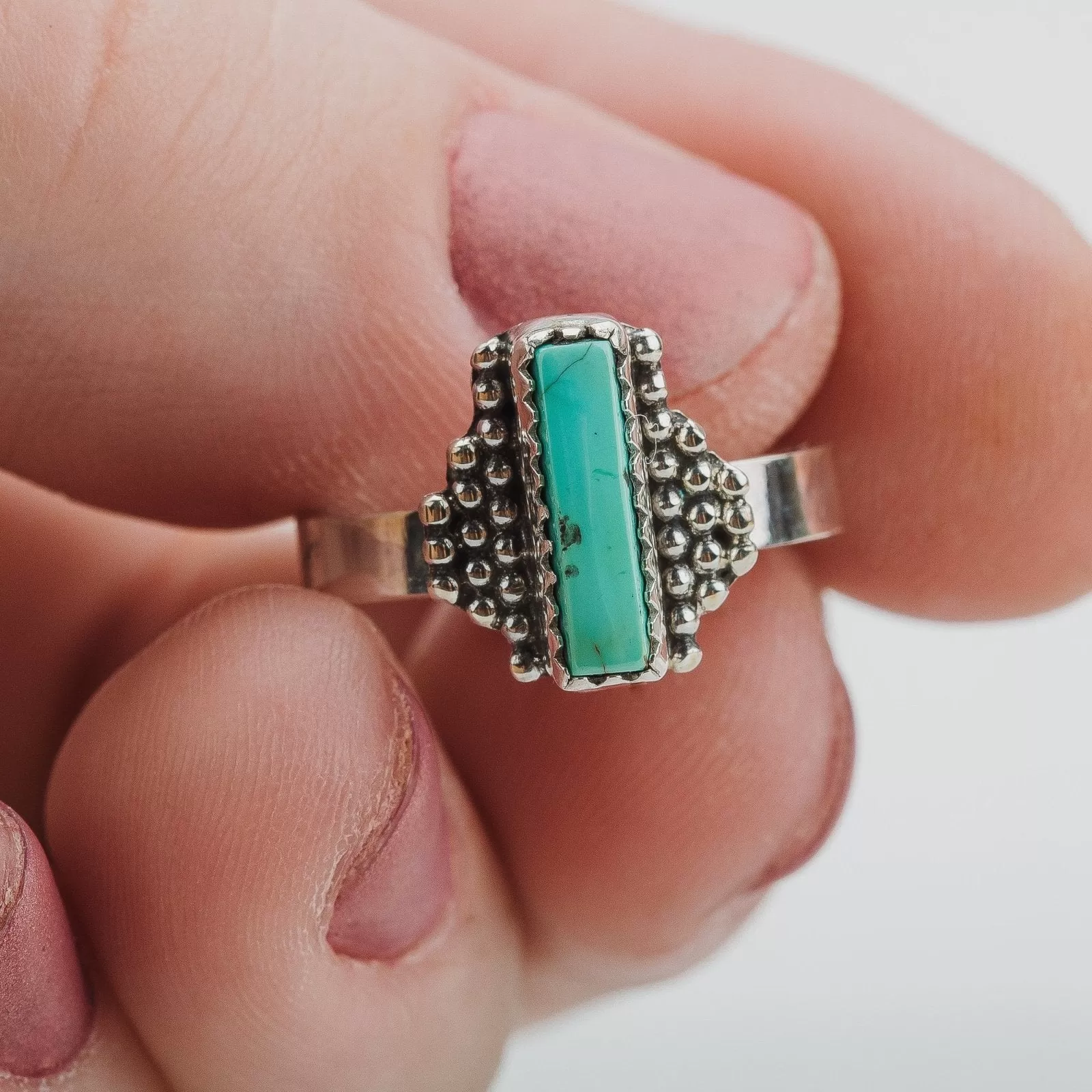 Size 5 Rectangle Royston Turquoise Gemstone Ring