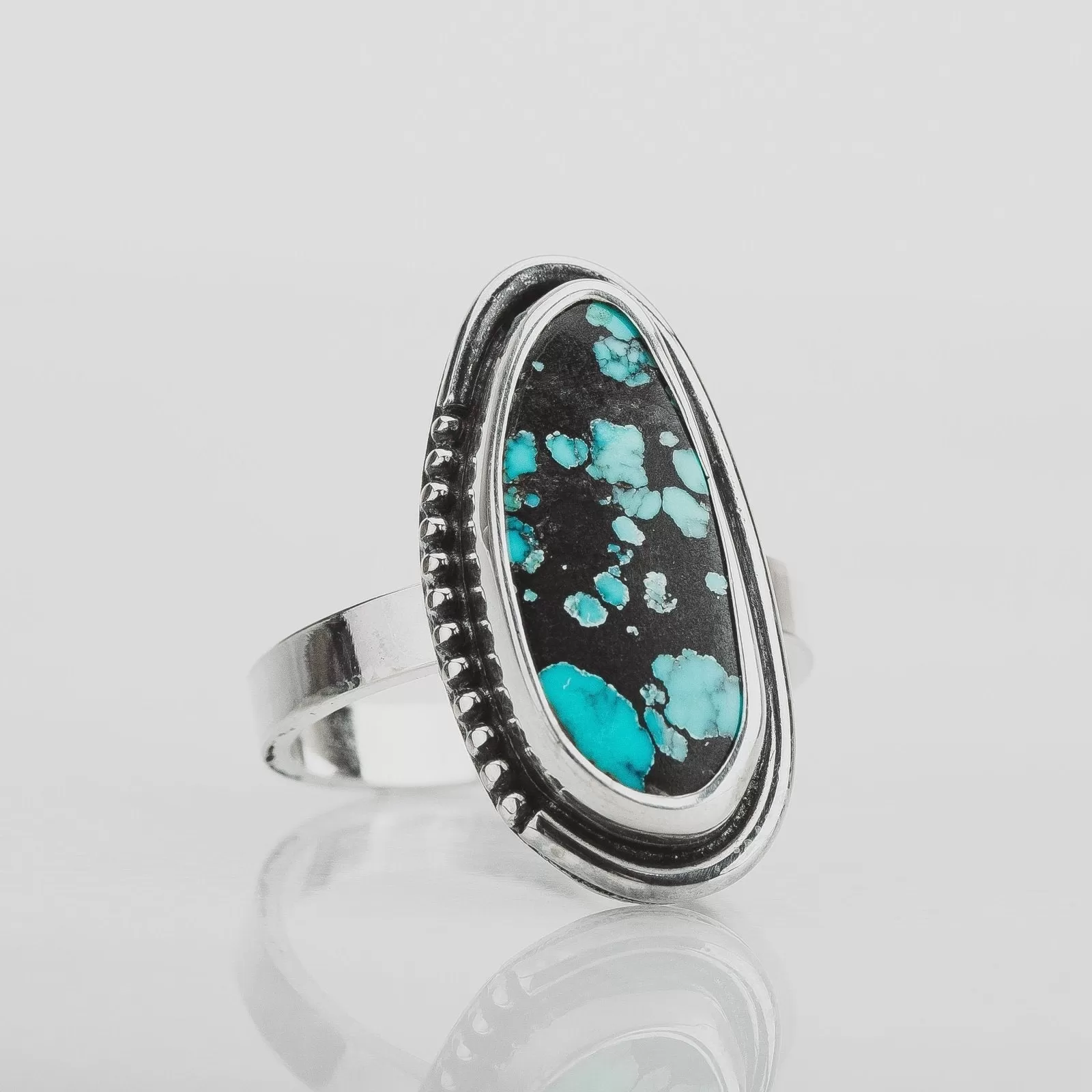 Size 6.75 Black & Blue Cloud Mountain Turquoise Gemstone Ring