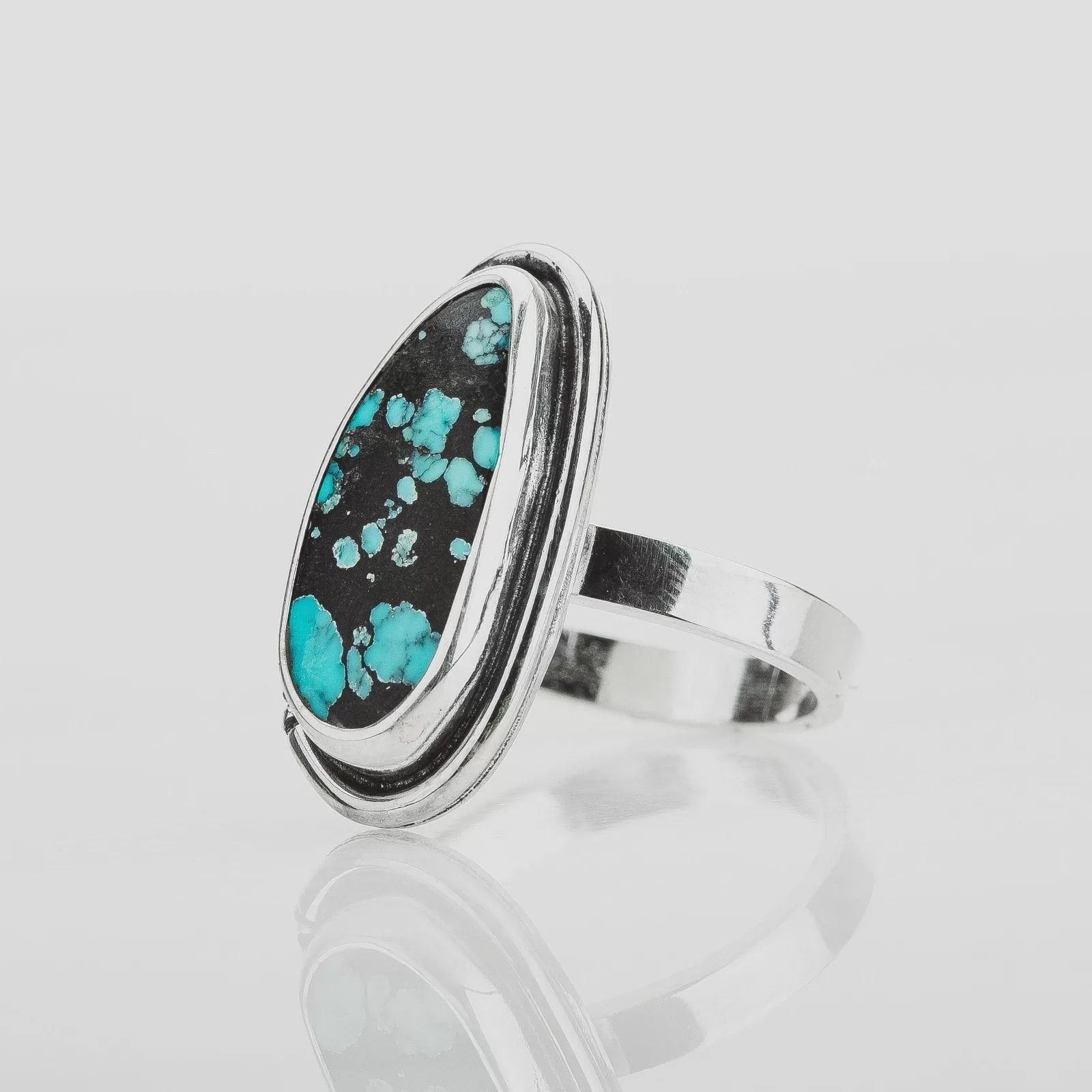 Size 6.75 Black & Blue Cloud Mountain Turquoise Gemstone Ring