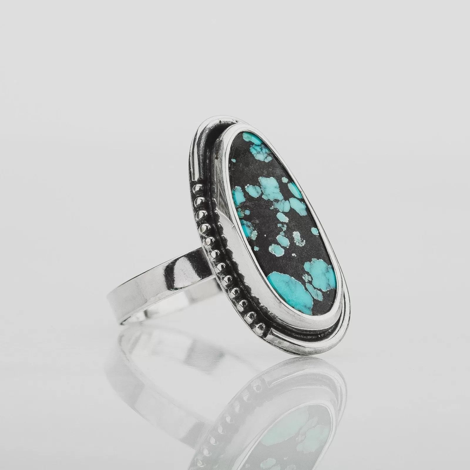 Size 6.75 Black & Blue Cloud Mountain Turquoise Gemstone Ring