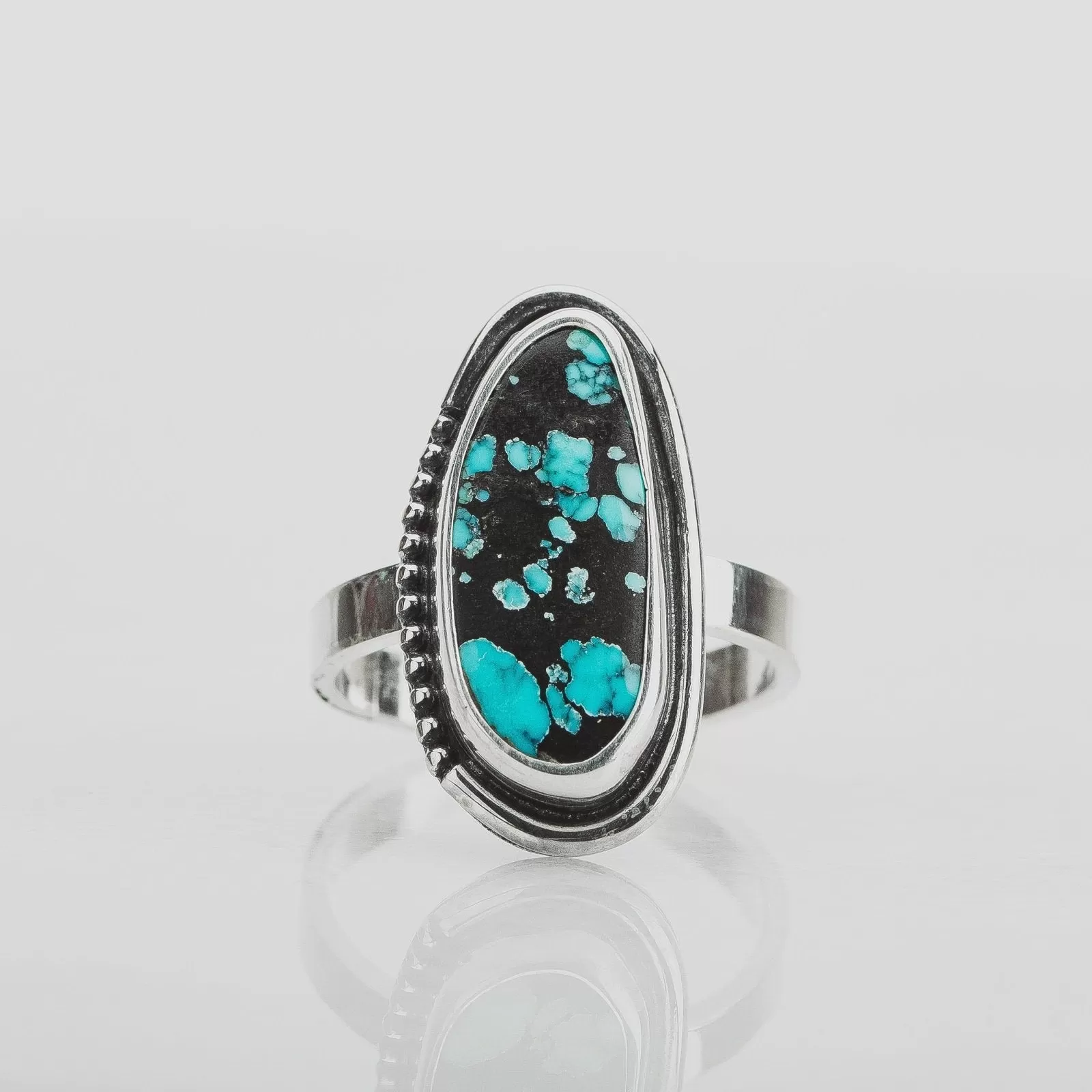 Size 6.75 Black & Blue Cloud Mountain Turquoise Gemstone Ring