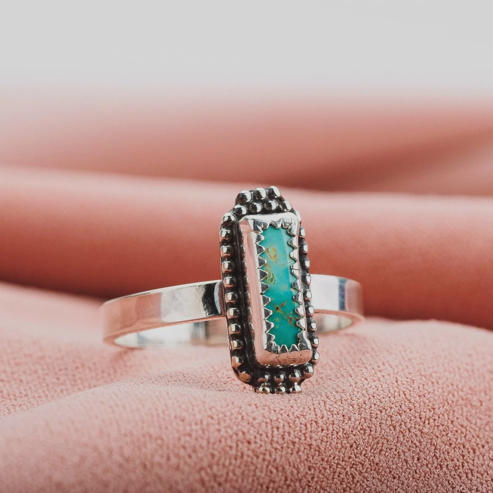 Size 9.5 Rectangle Royston Turquoise Gemstone Ring