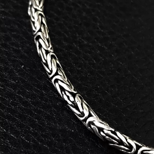 Solid Silver Men's Heavy Byzantine Chain Bracelet 4mm Round Bali Link