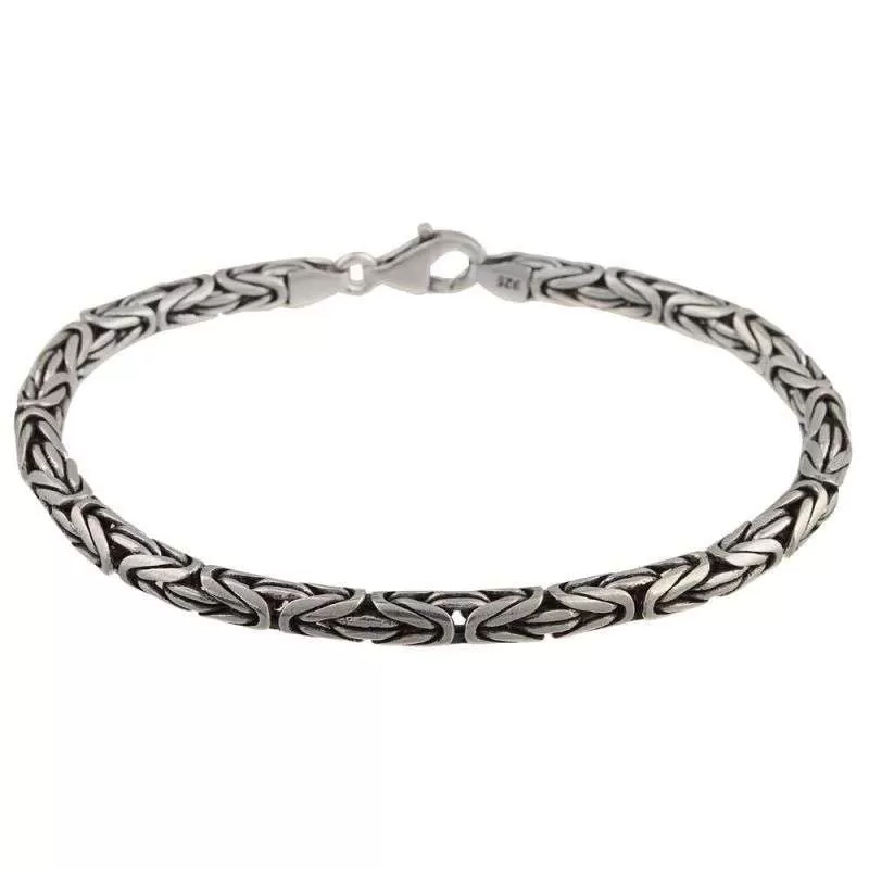 Solid Silver Men's Heavy Byzantine Chain Bracelet 4mm Round Bali Link