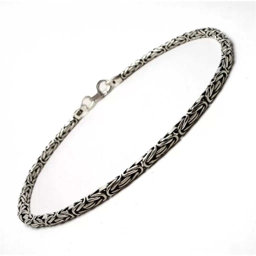 Solid Silver Men's Heavy Byzantine Chain Bracelet 4mm Round Bali Link