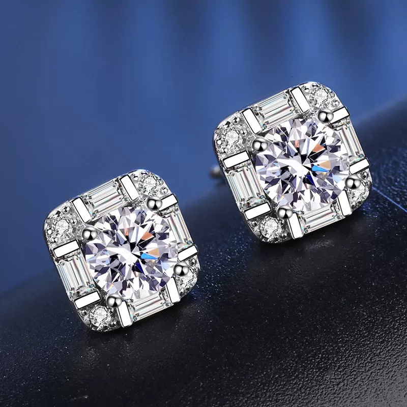 Square Shape Fashion Studs Moissanite Earrings