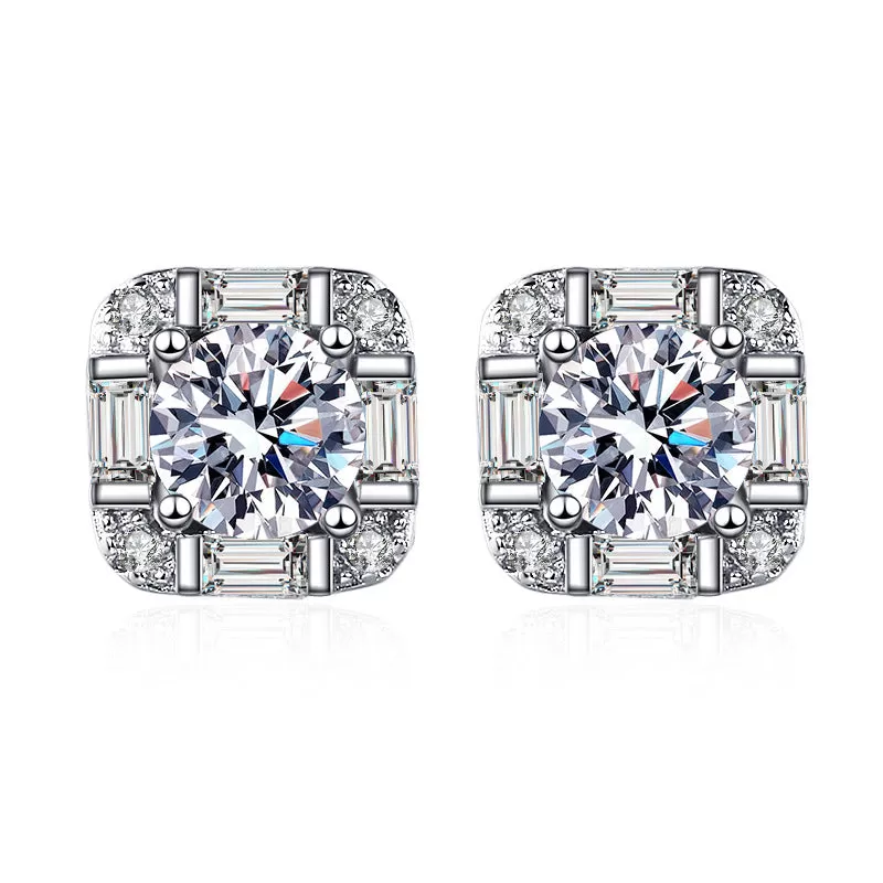 Square Shape Fashion Studs Moissanite Earrings