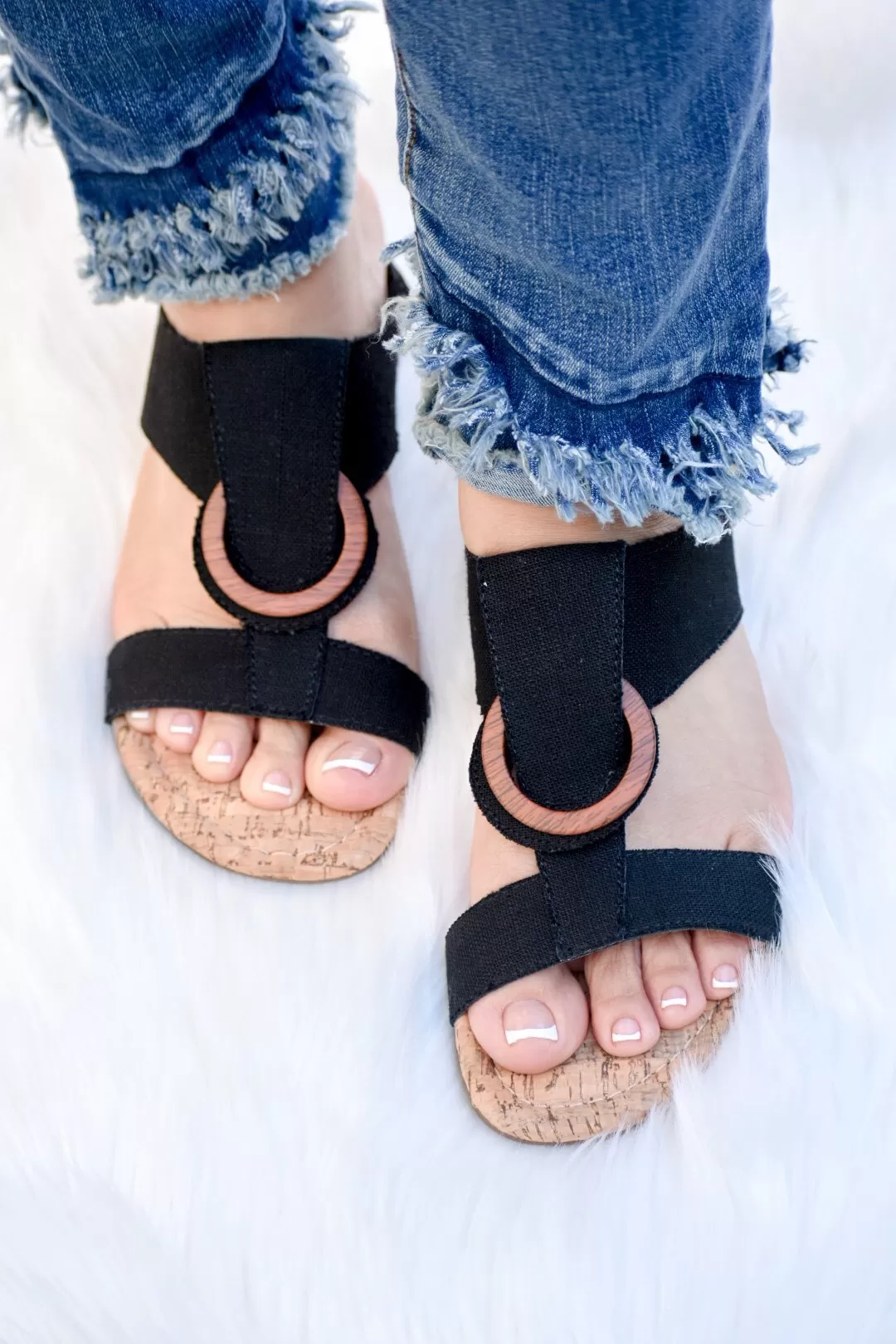 Stacie Black Linen Wedge Sandal