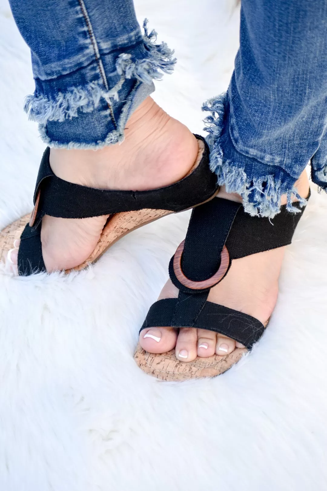 Stacie Black Linen Wedge Sandal