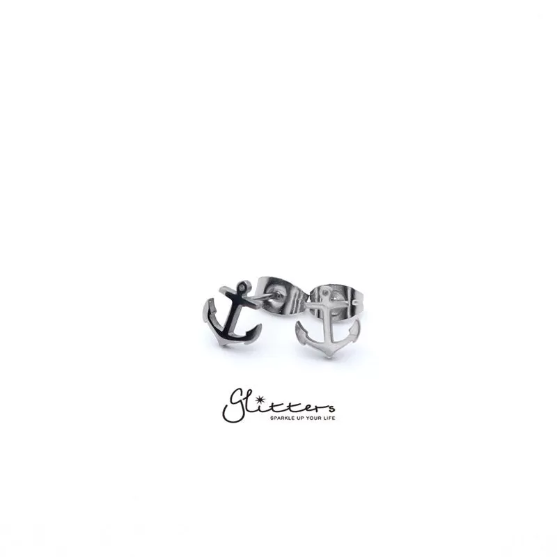 Stainless Steel Anchor Stud Earrings-Silver | Gold | Black