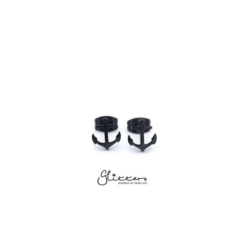 Stainless Steel Anchor Stud Earrings-Silver | Gold | Black