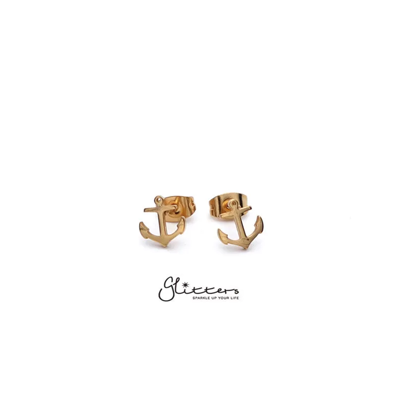 Stainless Steel Anchor Stud Earrings-Silver | Gold | Black