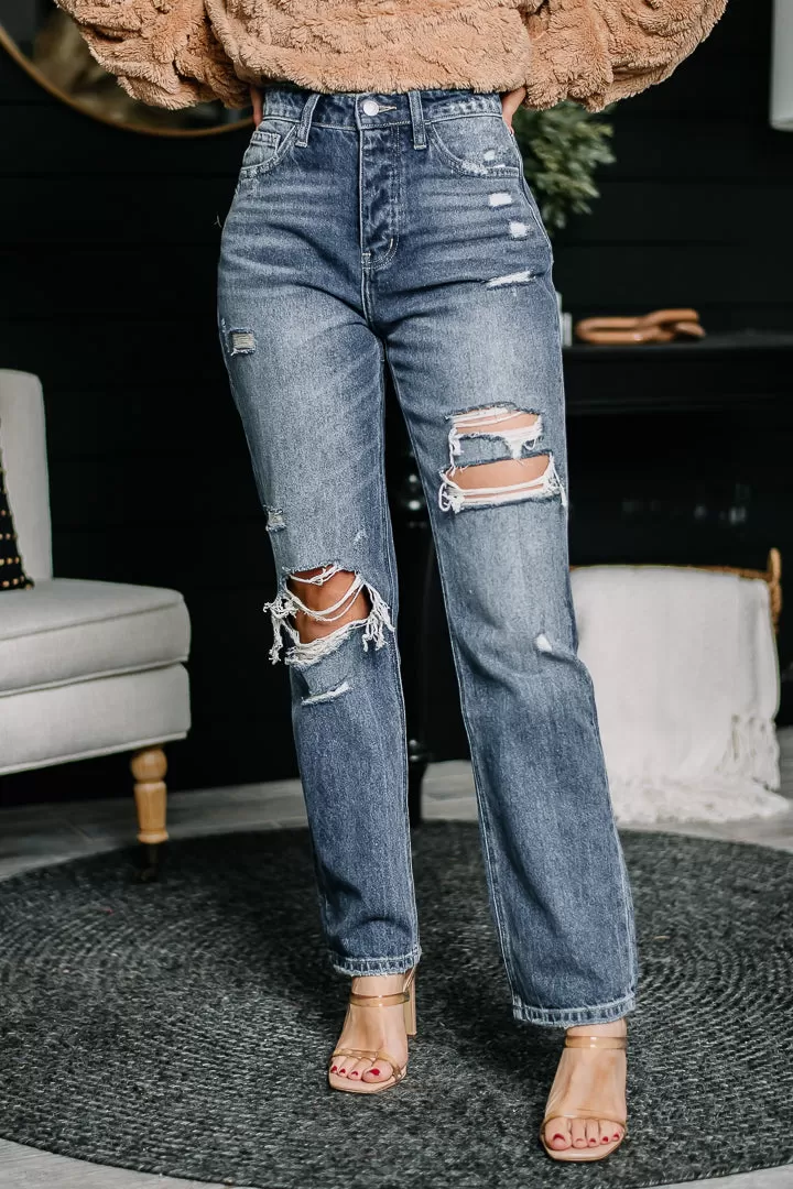 Starting Over Distressed Straight Jeans