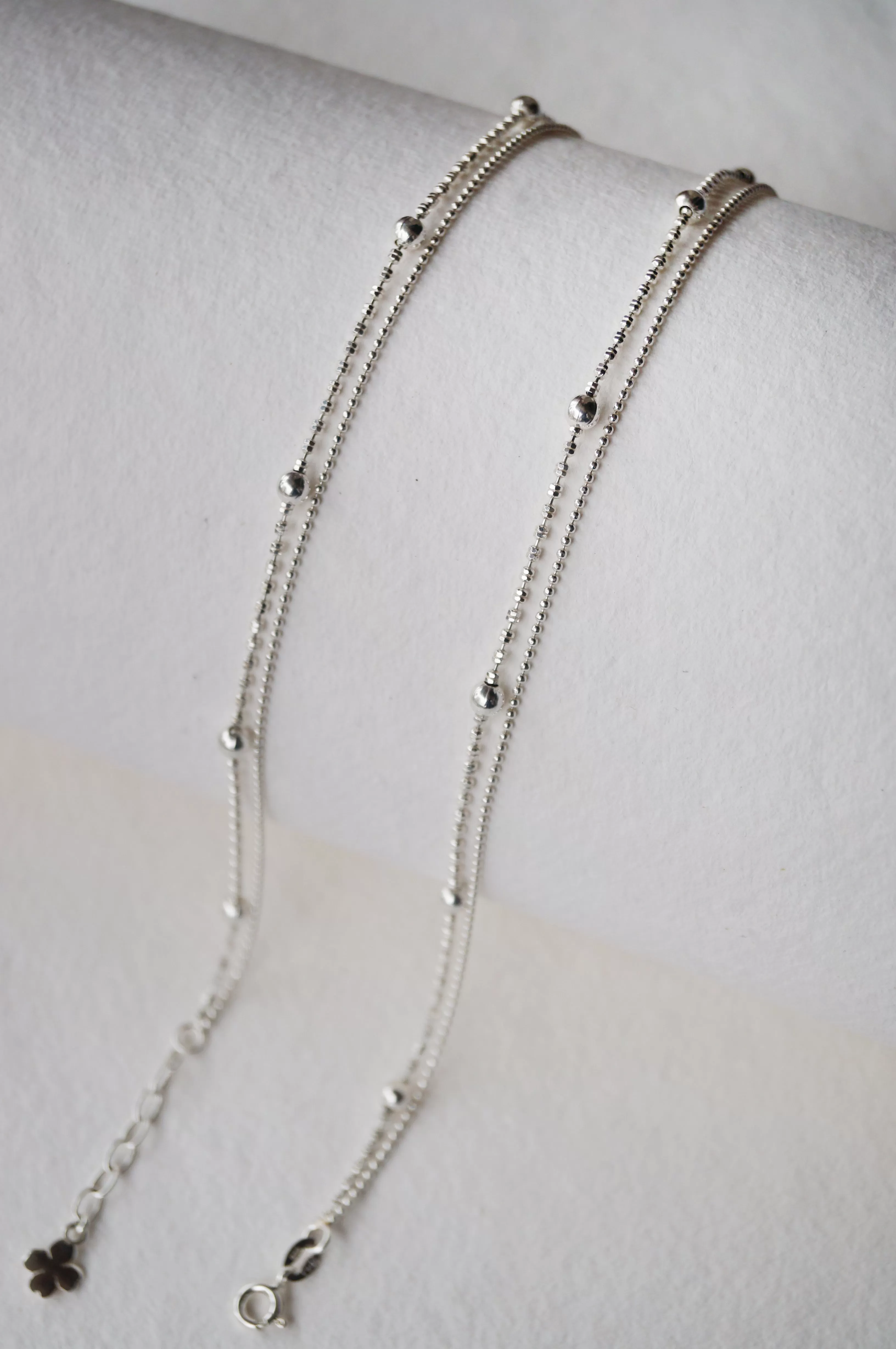 Station Beads Two Layer Sterling Silver Anklets