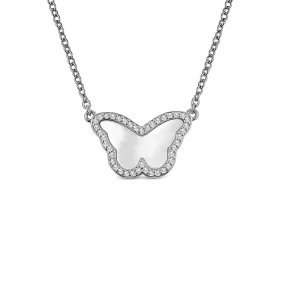 Sterling Silver Mother of Pearl Butterfly Halo Necklace