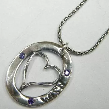 Sterling Silver necklace with CZ zircons Heart engraved wish love jewelry