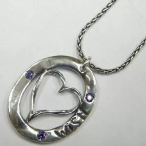 Sterling Silver necklace with CZ zircons Heart engraved wish love jewelry