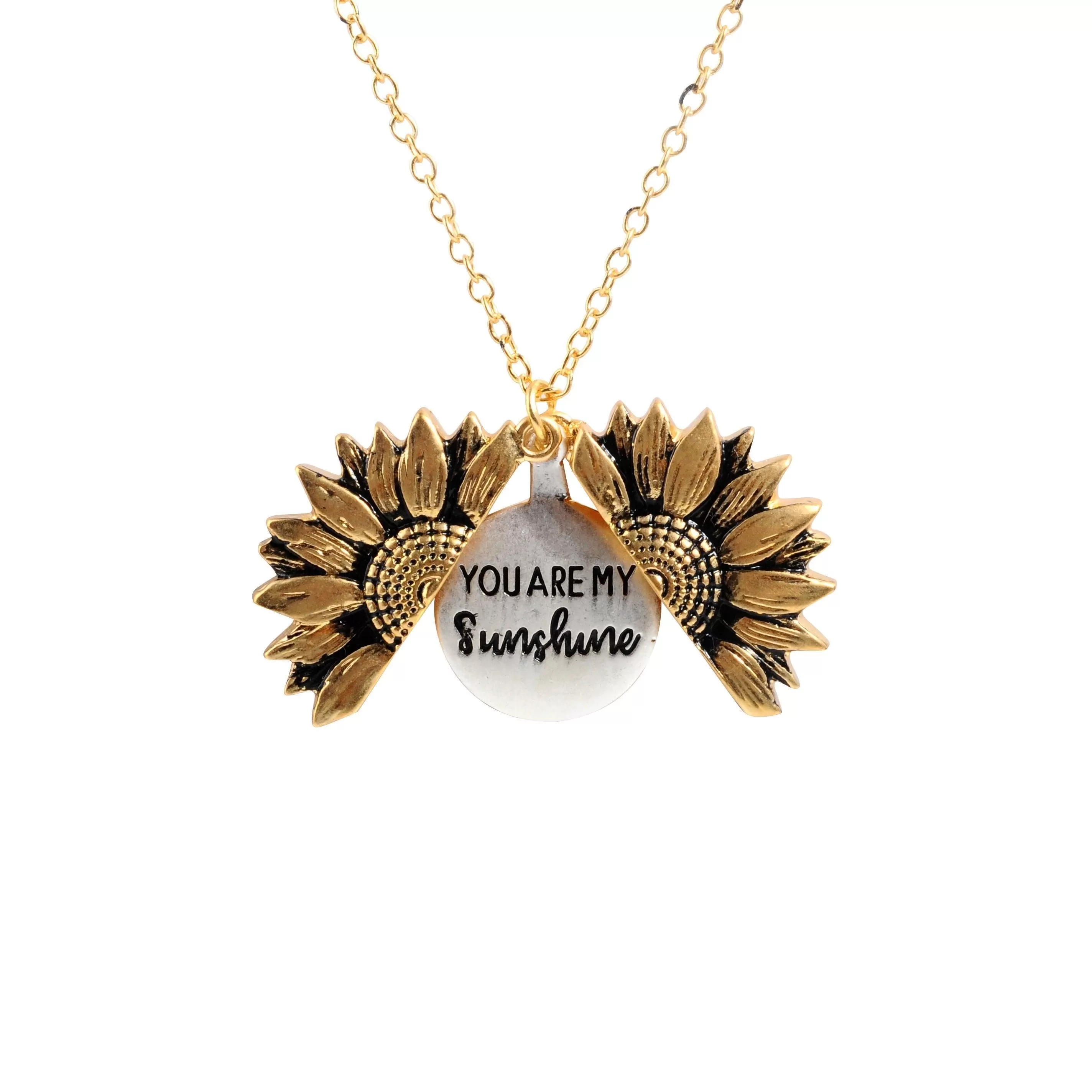 Sunflower Pendant Necklace - Engraved (You are my sunshine)