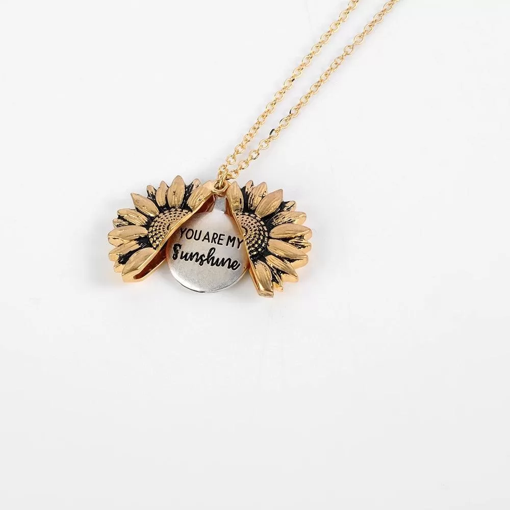 Sunflower Pendant Necklace - Engraved (You are my sunshine)