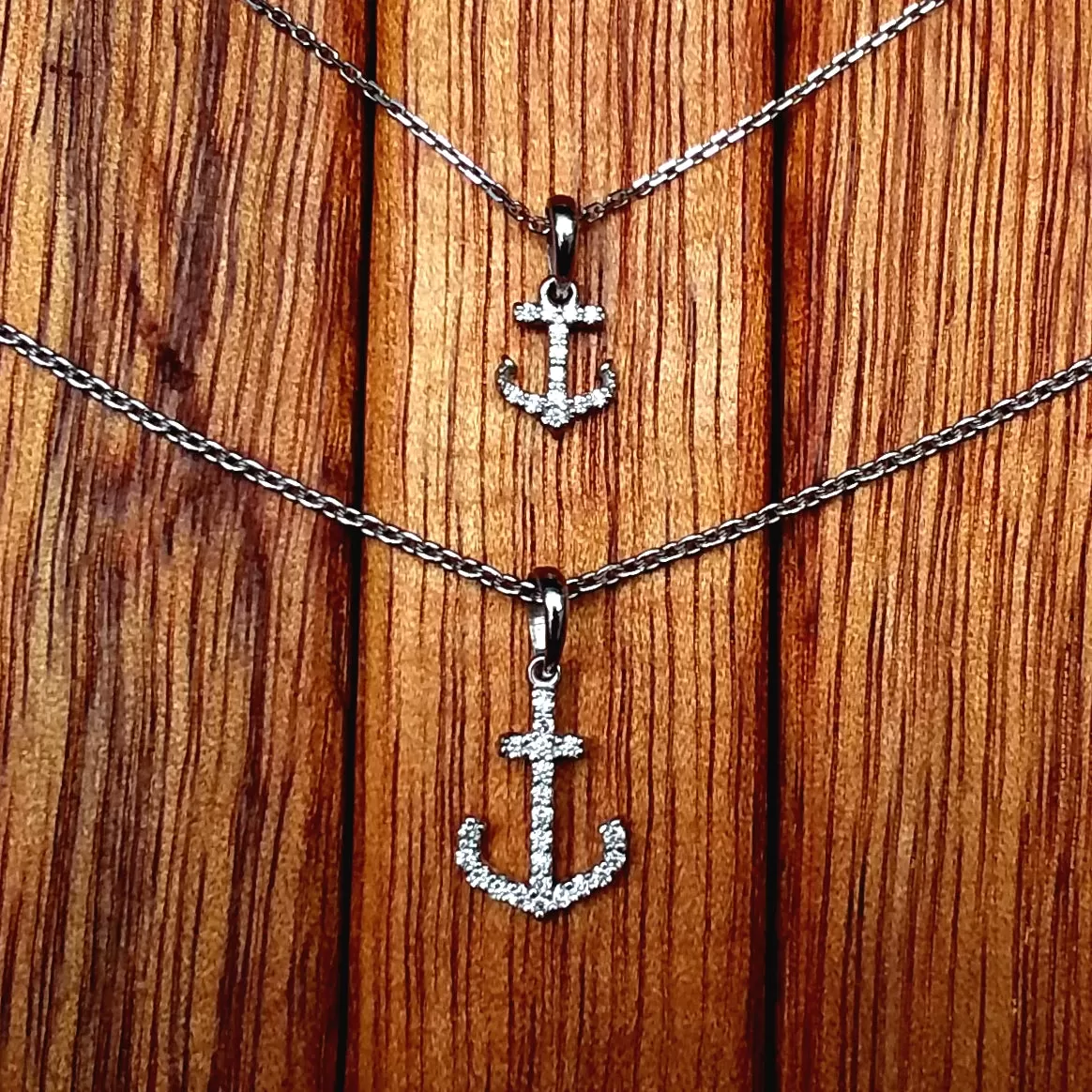 Super Petite 14K Gold Diamond Anchor Pendant