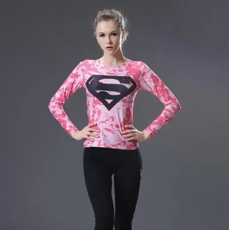 Supergirl 'Pink Camouflage' Compression Long Sleeve Rash Guard