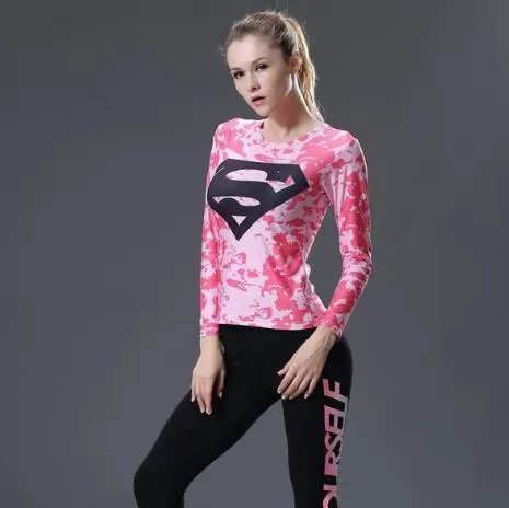 Supergirl 'Pink Camouflage' Compression Long Sleeve Rash Guard