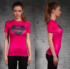 Supergirl 'Solid Pink' Compression Short Sleeve Rash Guard