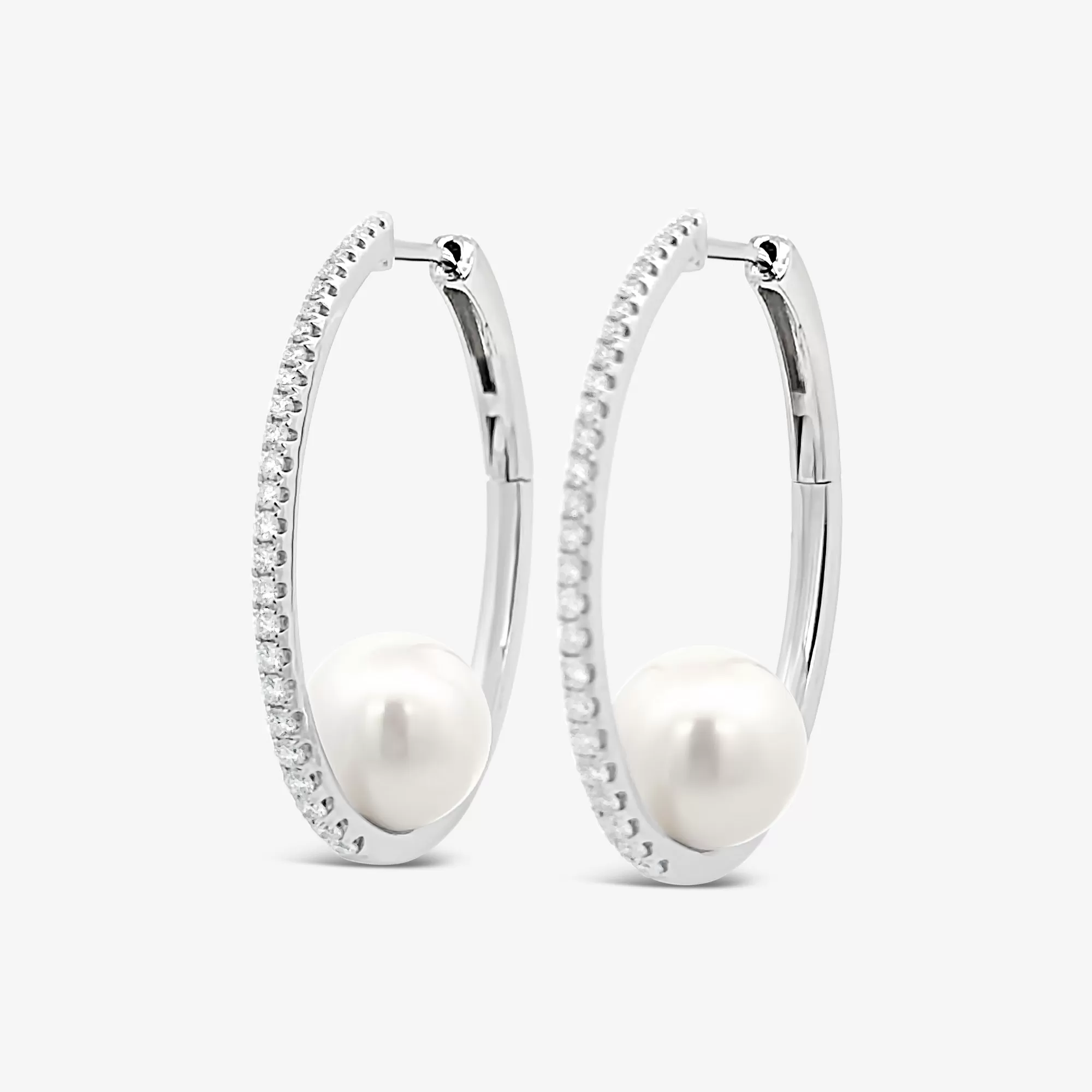 Suspended Pearl & Diamond Hoop Earrings