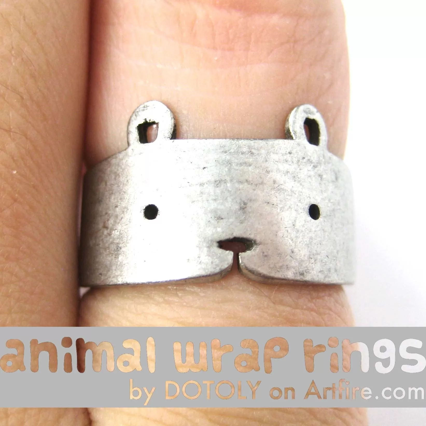 Teddy Bear Simple Animal Ring in Silver - Sizes 5 to 9 Available