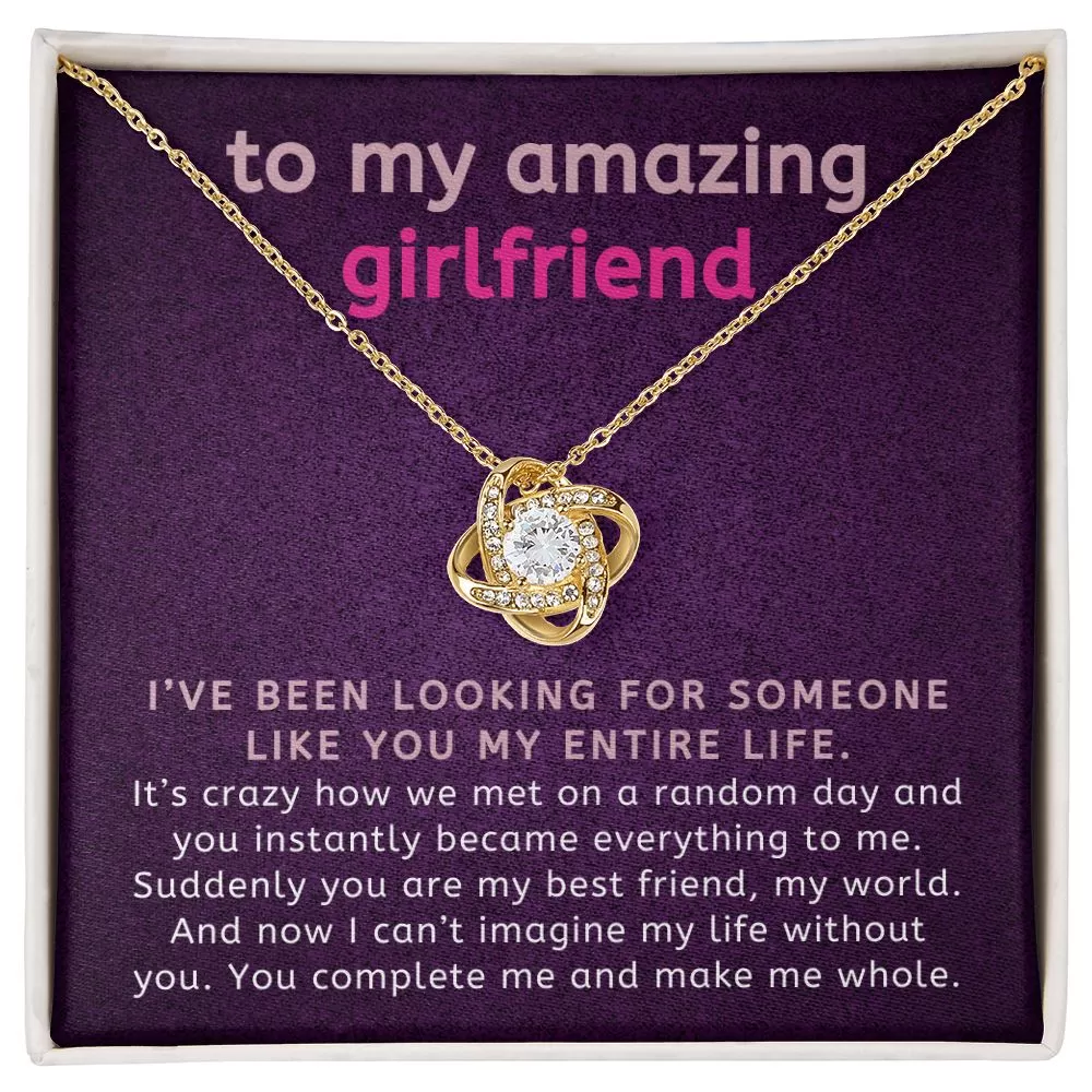 To My Amazing Girlfriend Gift From Boyfriend You Complete Me Love Knot Necklace