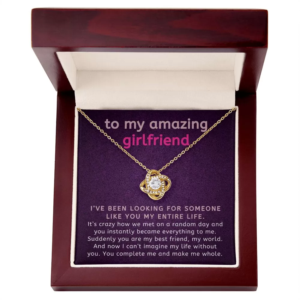 To My Amazing Girlfriend Gift From Boyfriend You Complete Me Love Knot Necklace