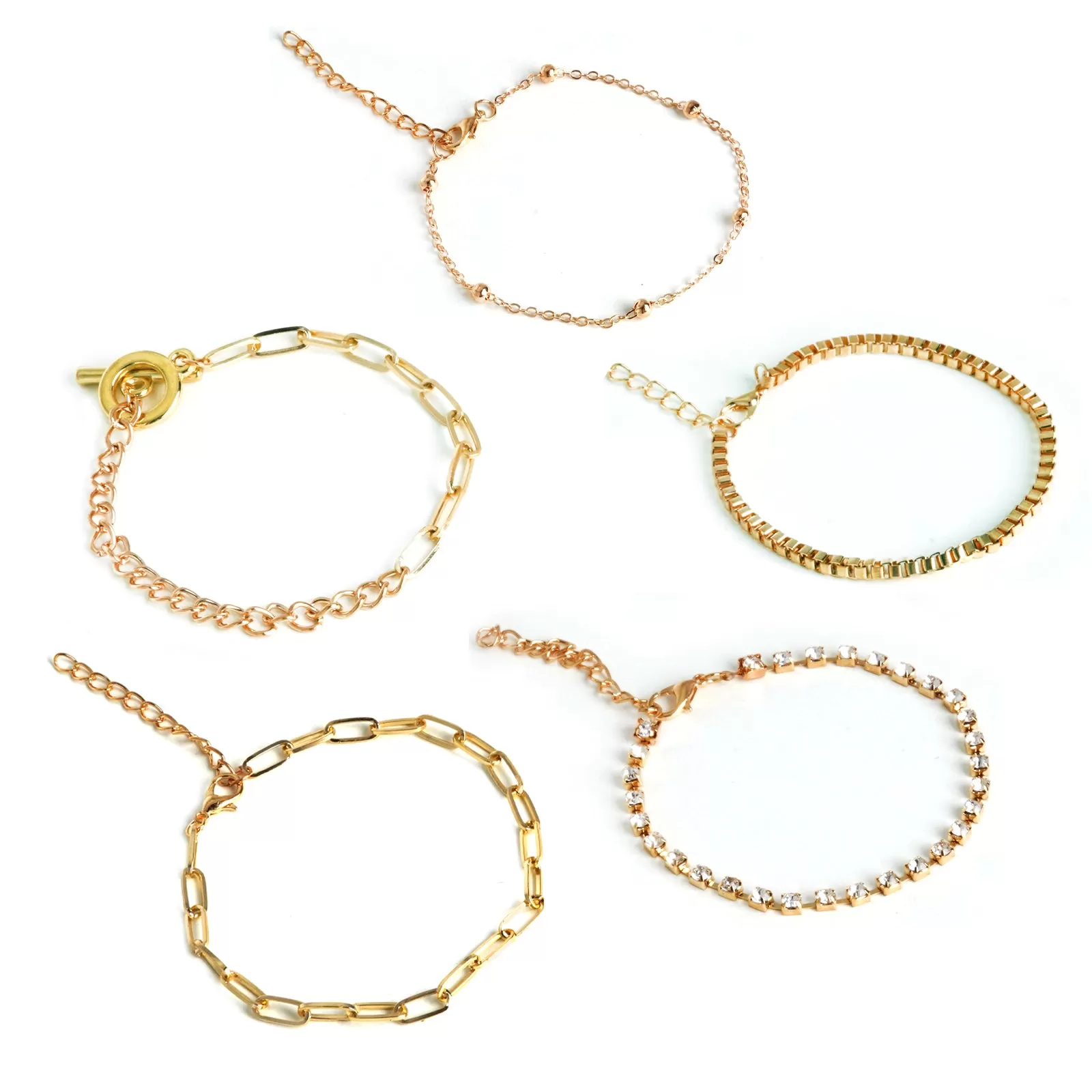 Toggle Gold Chain Set of 5 Bracelets