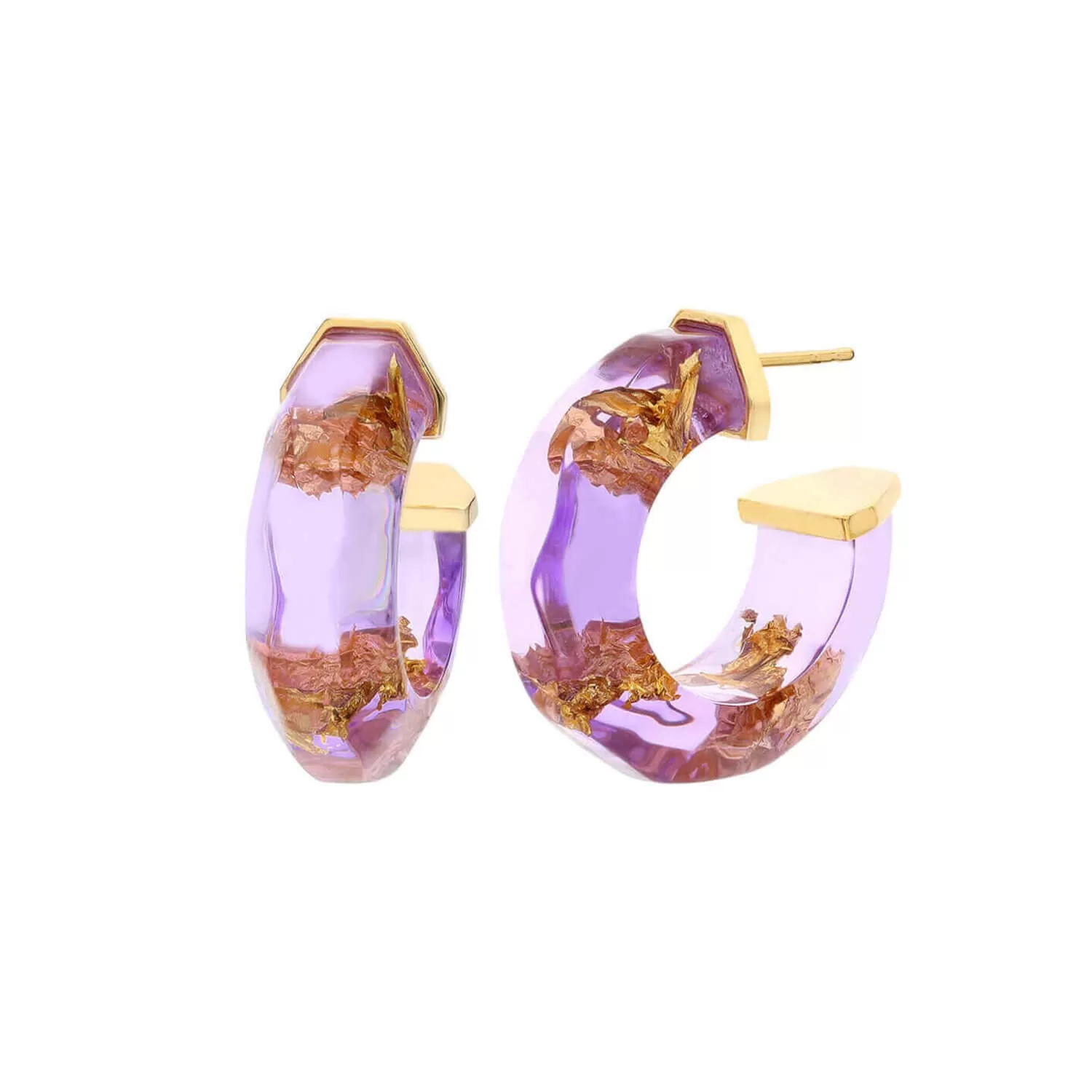 Translucent Gold Leaf Faceted Lucite Huggie Hoop Earrings